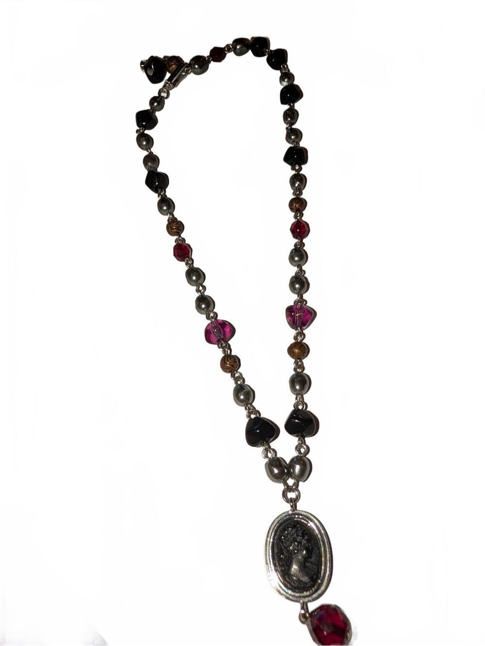 Vintage Liz Claiborne Cameo Beaded Statement Necklace with Mixed Beads